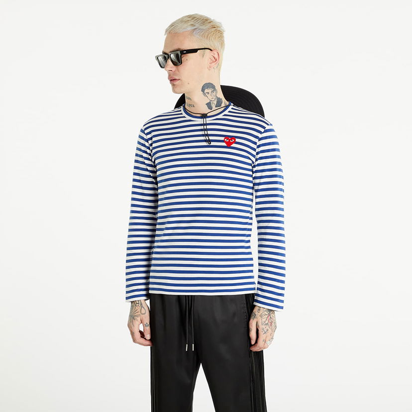 Majica kratkih rukava Comme des Garçons PLAY Long Sleeve Tee Navy/ White Plava | AZT164 navy