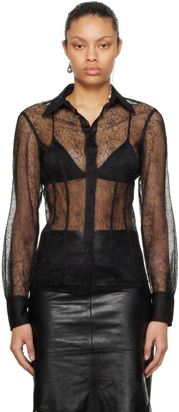 Košulja Helmut Lang Helmut Lang Lace Fitted Shirt Crna | N09HW508
