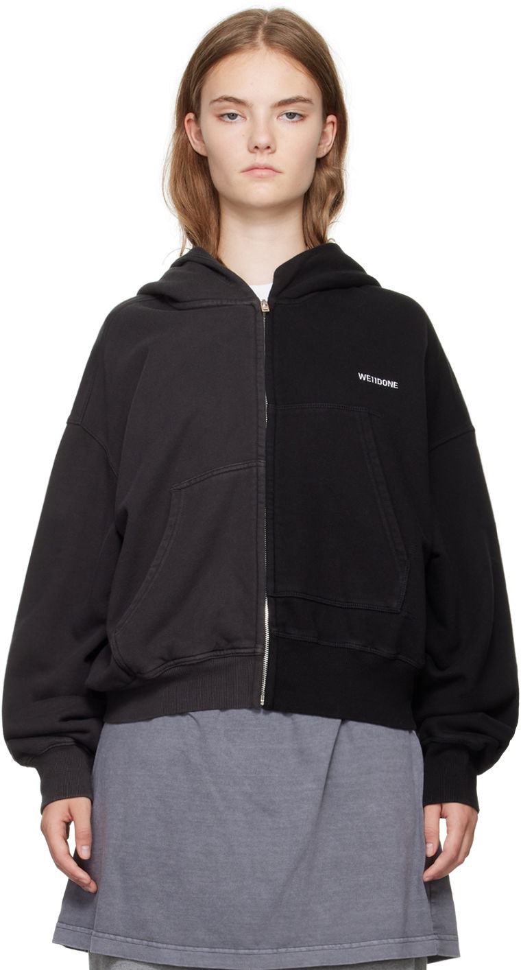 Dukserice We11done Unbalance Zip-Up Hoodie Crna | WD-TJ2-24-816-U-MX