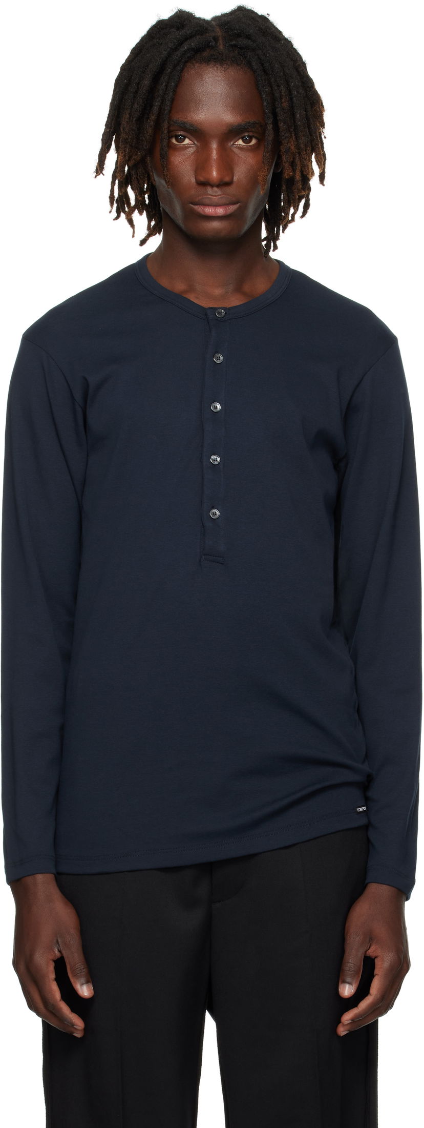 Majice i majice bez rukava Tom Ford TOM FORD Cotton Henley Tamnoplava | T4M151040