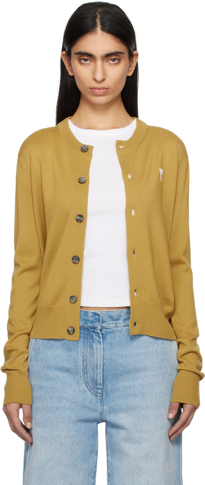 Džemper AMI AMI Paris Ami de Coeur Wool Cardigan Žuta | FKC221.KN0025
