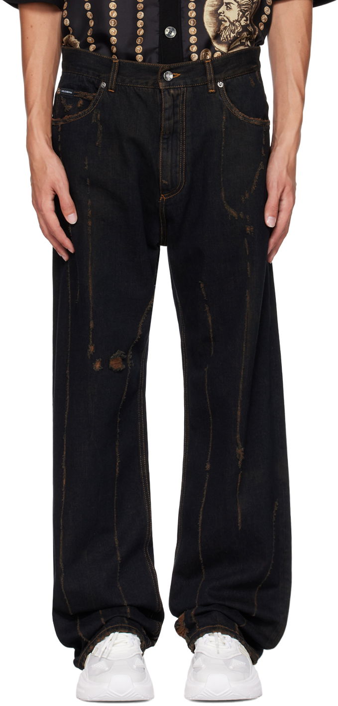 Jeans Dolce & Gabbana Black Wide-Leg Jeans Crna | GWVNXDG8JF0
