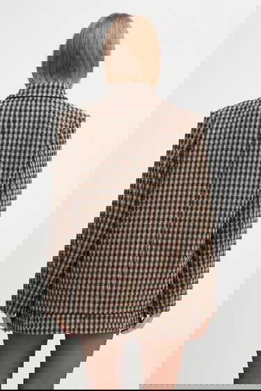 Jakna GANNI GANNI Check Wool Mix Oversized Blazer Smeđa | W0426, 2