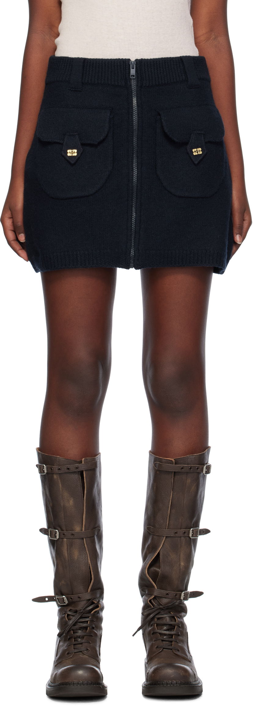 Suknja GANNI Boiled Wool Mini Skirt Crna | K2297