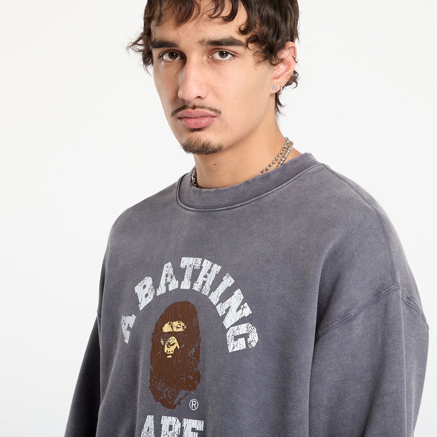 Dukserice BAPE Garment Dye College Relaxed Fit Crewneck Sweatshirt Siva | 001SWL801308MCHA, 1