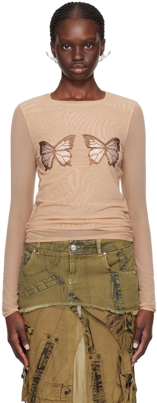Majica bez rukava Blumarine Graphic Long Sleeve T-Shirt Bež | P422T056A