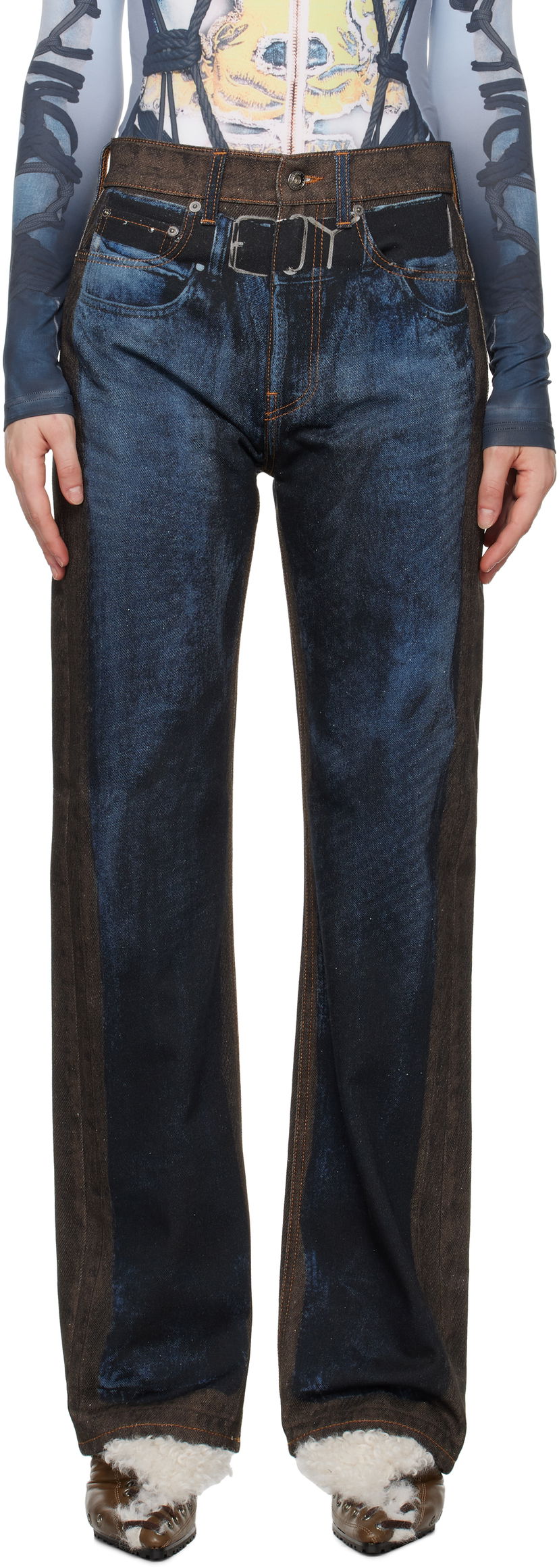 Jeans Y/PROJECT Two-Tone Straight-Leg Jeans Plava | 207PA019