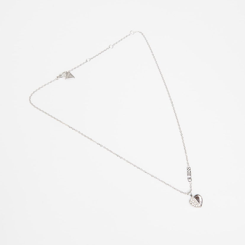 Ogrlica GUESS Lovely Guess Heart Pendant Necklace with Crystals Metalik | JUBN03035JWRH-SILVER