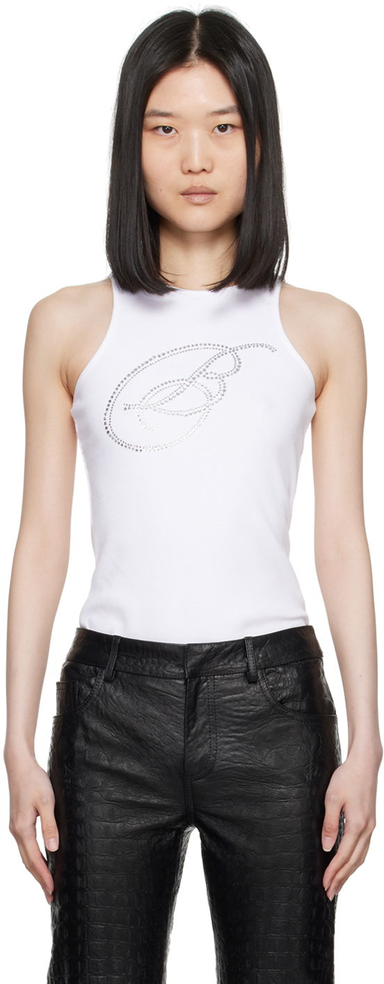 Majica bez rukava Blumarine Crystal-Cut Logo Tank Top Bijela | A422T076A