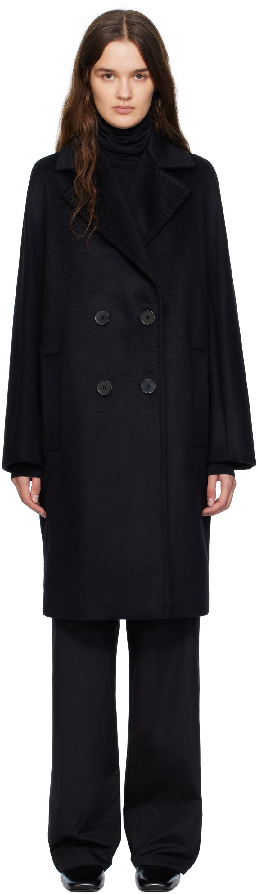 Kaputi Max Mara Max Mara Agenda Double-Breasted Coat Crna | 2526016081600