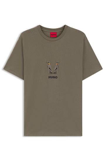 Majica kratkih rukava BOSS HUGO Embroidered Logo Cotton-Jersey T-Shirt Zelena | 50549154