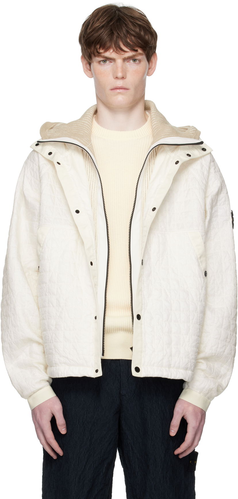 Jakna Stone Island Stone Island Quilted Crinkled Reps Hooded Jacket Bijela | K2S15 4100023 S0186