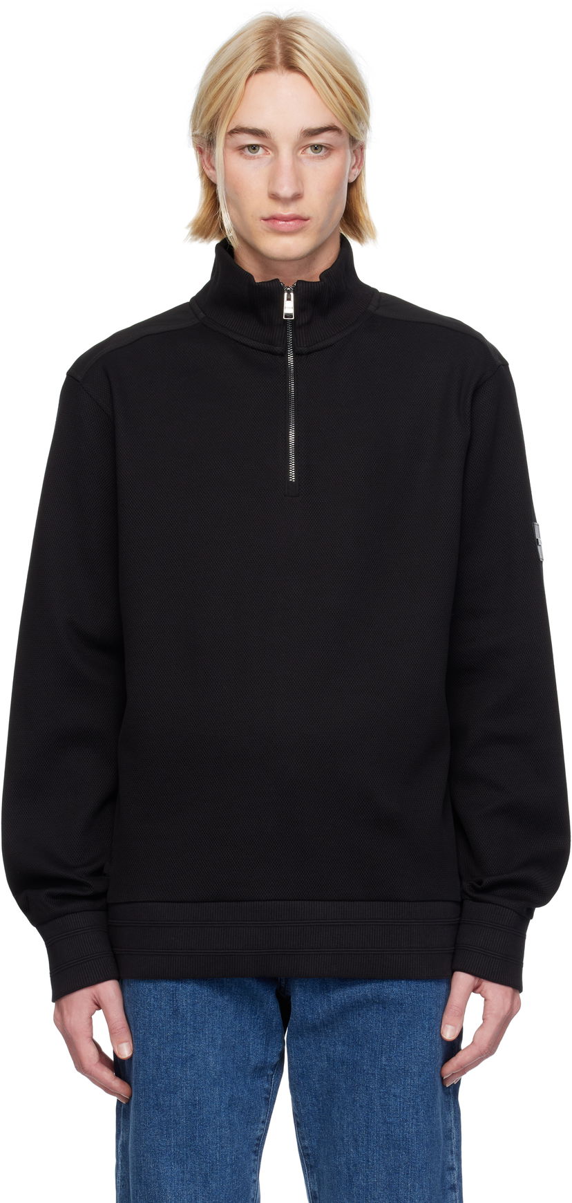 Dukserice BOSS Regular-Fit Quarter-Zip Sweatshirt Crna | 50524999