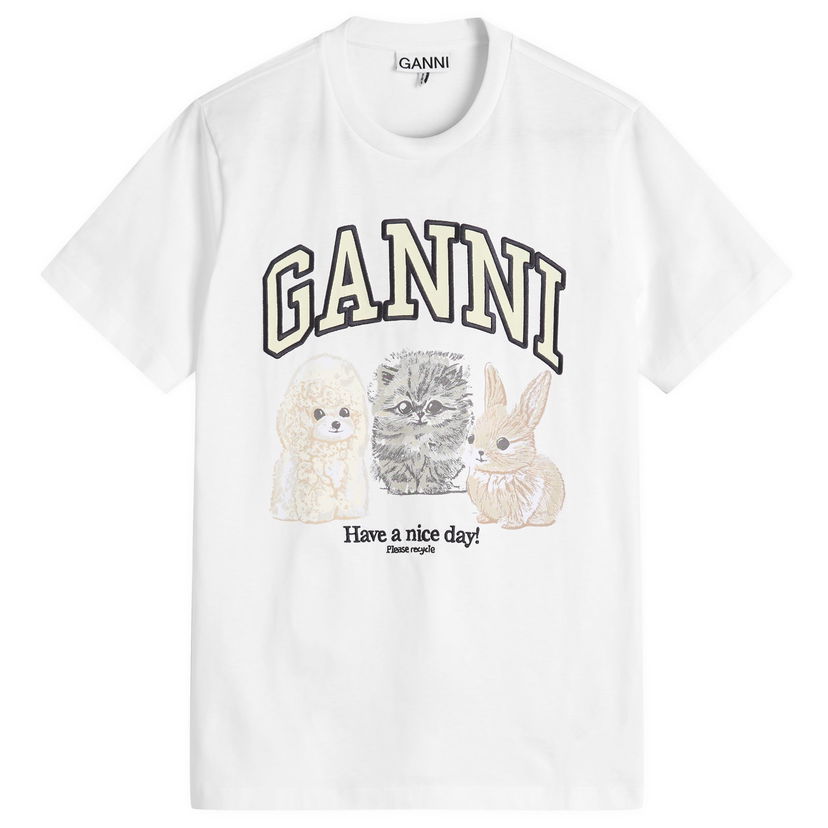 Majica kratkih rukava GANNI Animals Relaxed T-Shirt, Size Large, GANNI Bijela | T4237-151