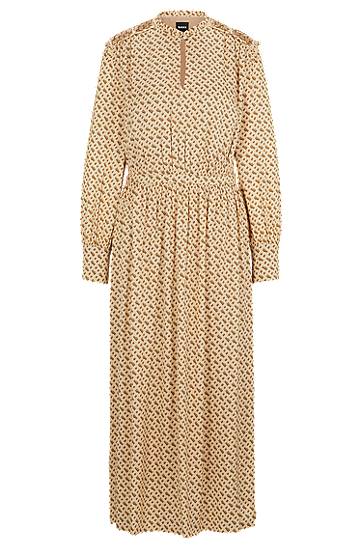 Haljina BOSS Monogram Print Silk-Blend Dress Bež | 50509345