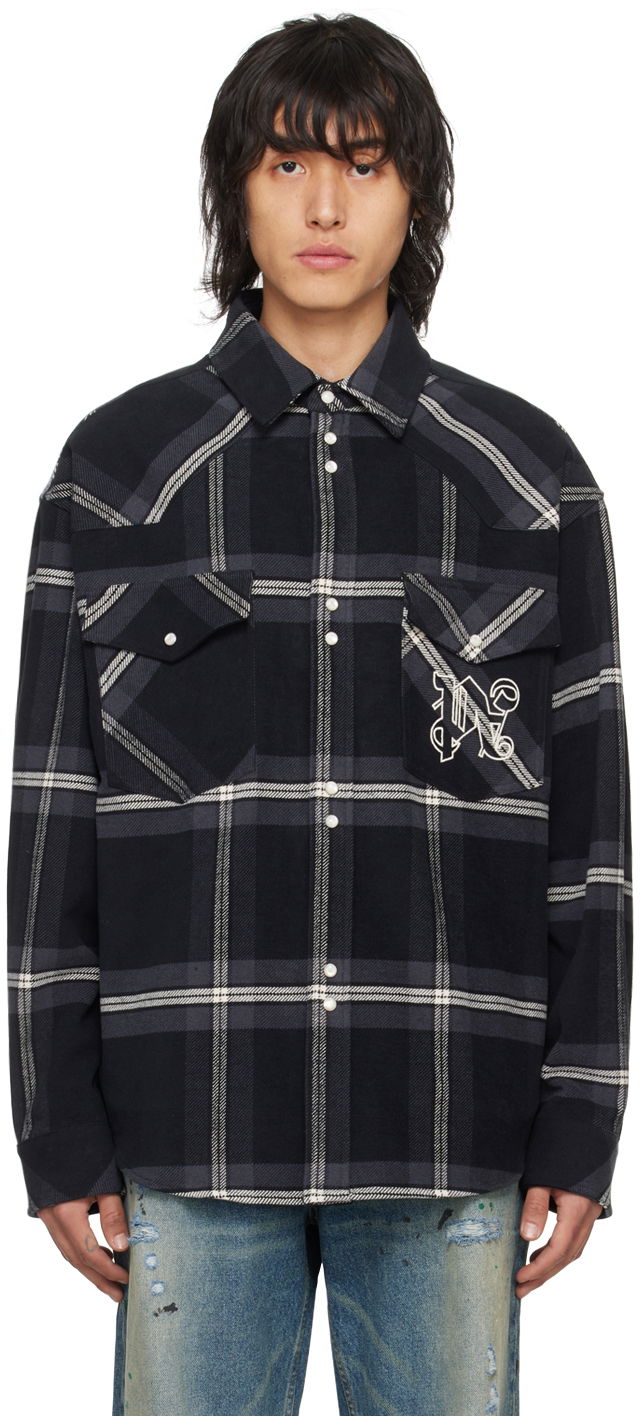 Košulja Palm Angels Monogram Check Shirt Crna | PMES023R24FAB0011103