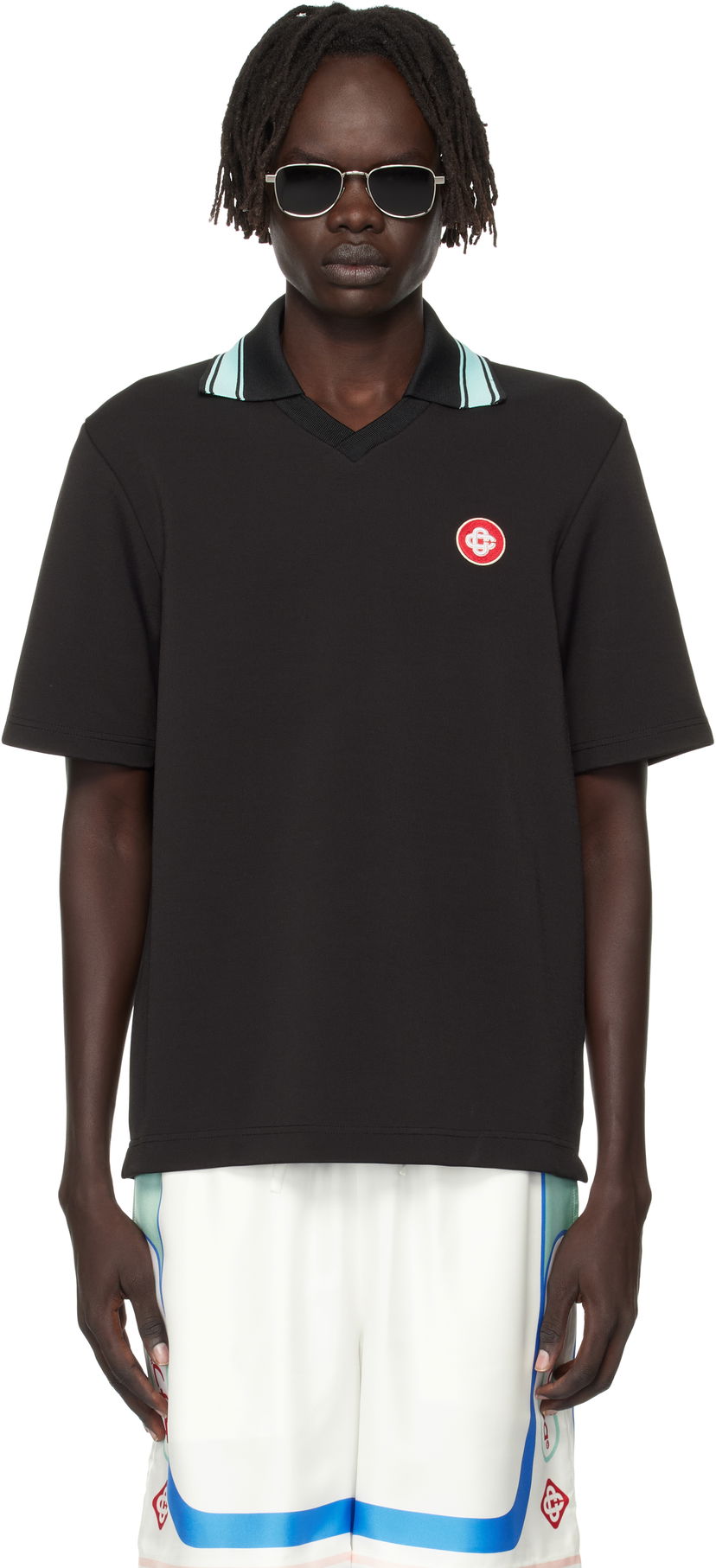 Polo majica Casablanca Casablanca Double V-Neck Short Sleeve Polo Crna | MPF25-JTP-381-01