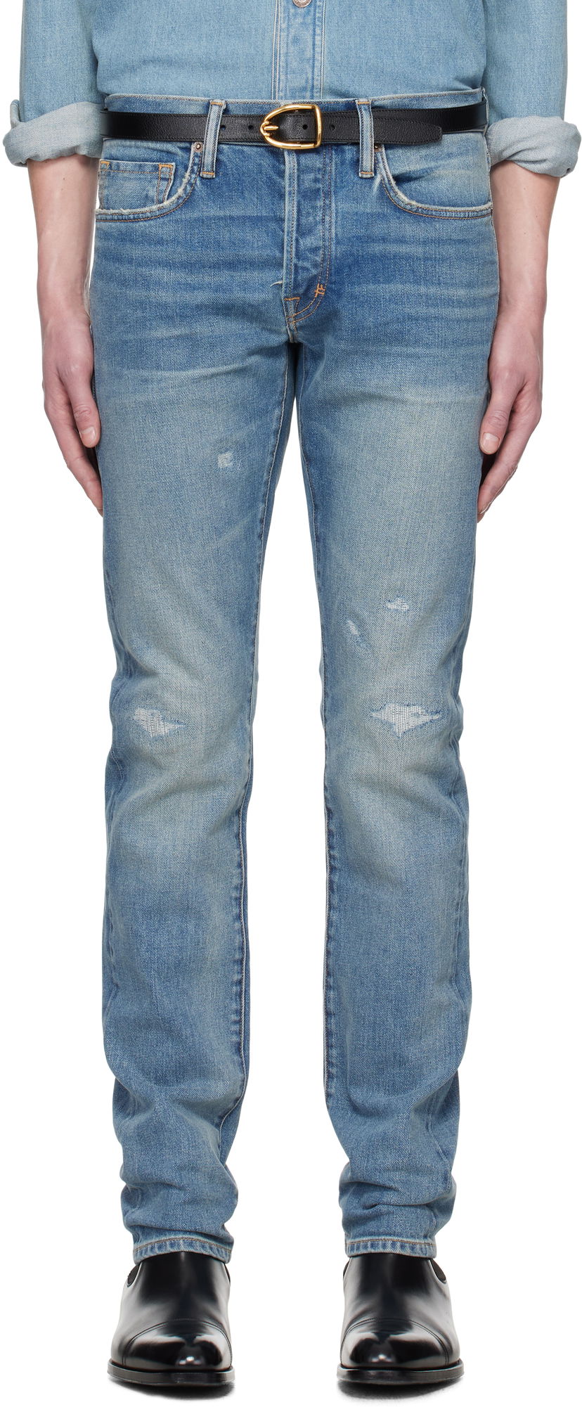 Jeans Tom Ford TOM FORD Selvedge 'Rip And Repair' Straight Fit Jeans Plava | DPH001-DMC060S25