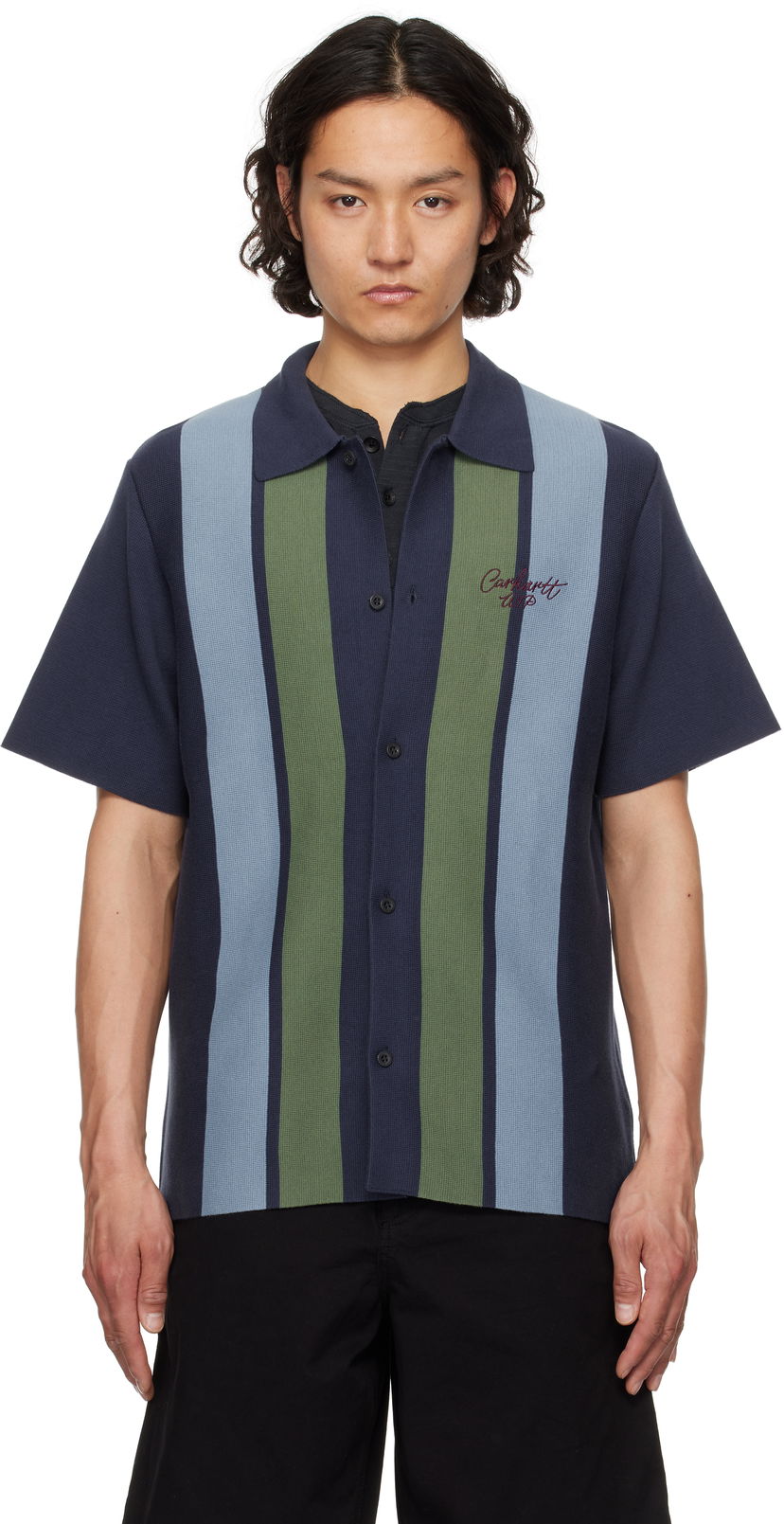 Košulja Carhartt WIP Short Sleeve Memory Knit Striped Shirt Tamnoplava | I034533