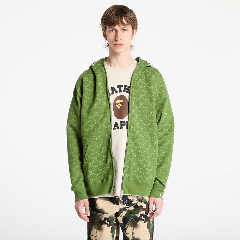 Dukserice BAPE A BATHING APE College Monogram Relaxed Fit Shark Full Zip Hoodie Zelena | 001ZPL301314MGRN