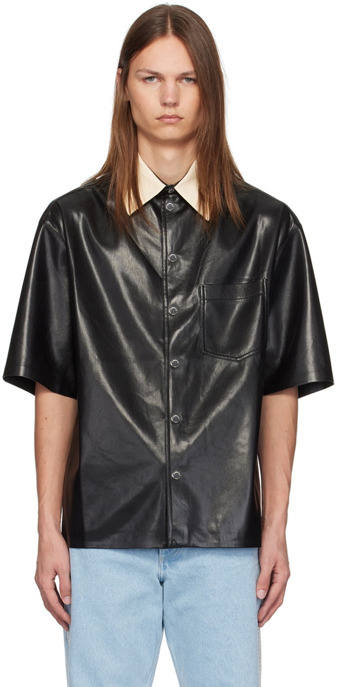 Košulja Nanushka Black Aksel Faux-Leather Shirt Crna | NM24PFSH01999