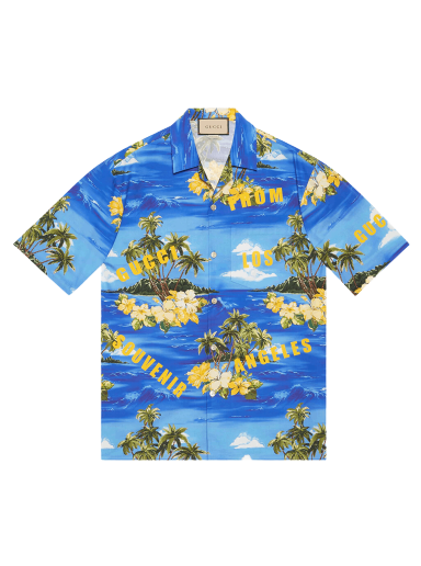 Košulja Gucci Printed Cotton Poplin Bowling Shirt Plava | 694124 ZAJSR 4464