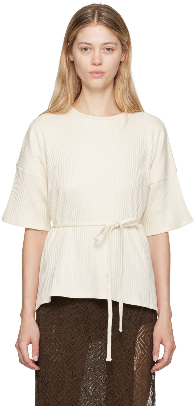 Džemper Baserange Baserange Shaw Tie-Waist T-Shirt Bijela | FSHT-RIB-000