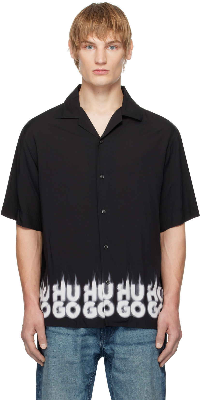 Košulja BOSS Oversized Smoke Logo Print Shirt Crna | 50534254