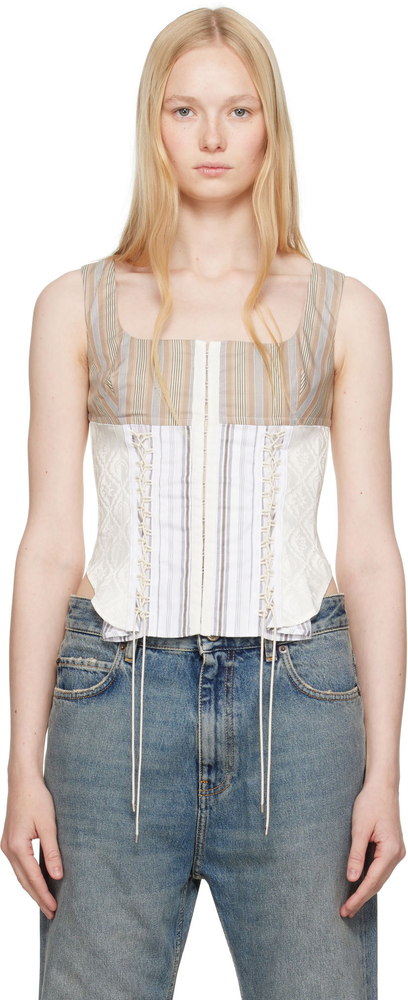 Majica bez rukava Marine Serre Marine Serre Striped Poplin Bustier Top Bijela | WTO410A DWOV0061