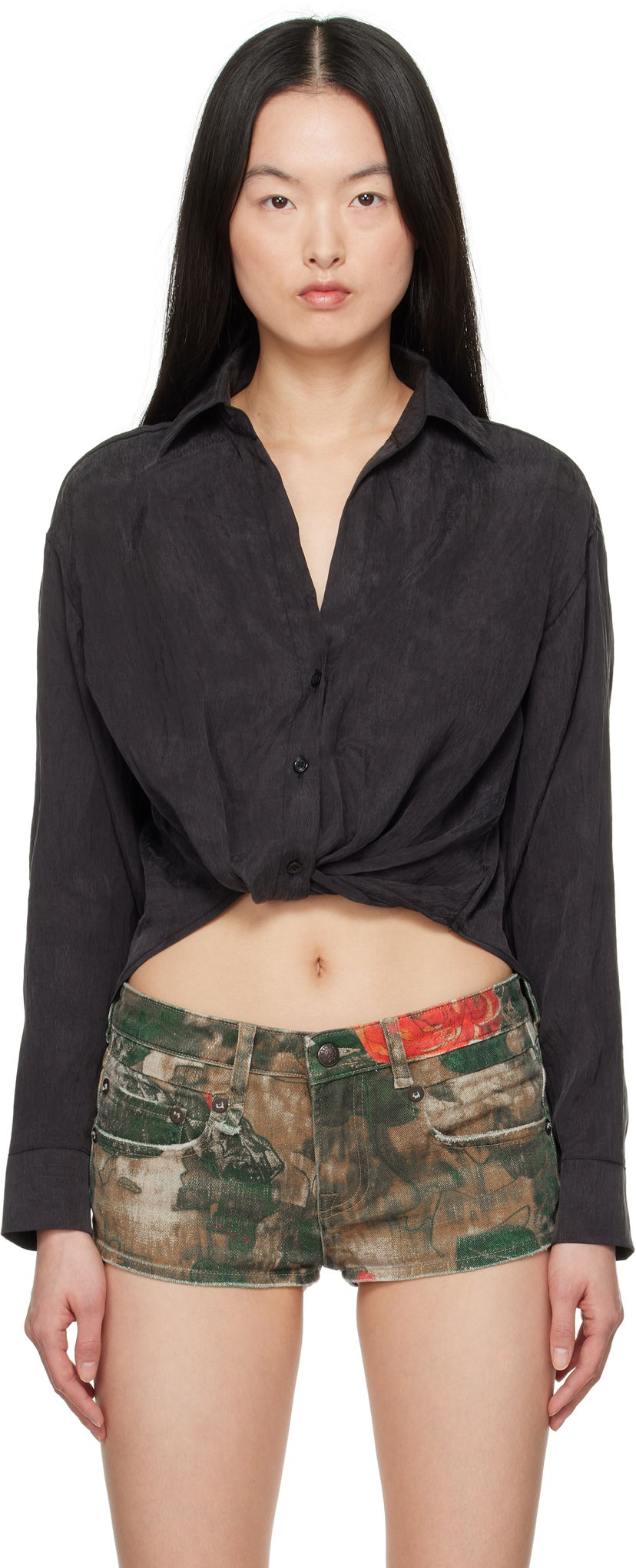 Košulja R13 R13 Twisted Front Shirt Crna | R13WR382-R510A