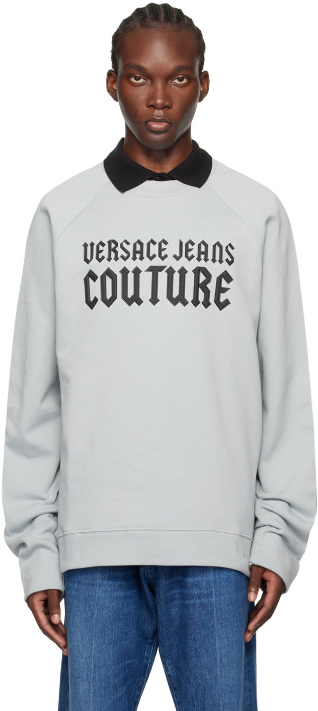 Majica kratkih rukava Versace Jeans Couture Blue Appliqué Sweatshirt Siva | E77GAIL01_ECF02L
