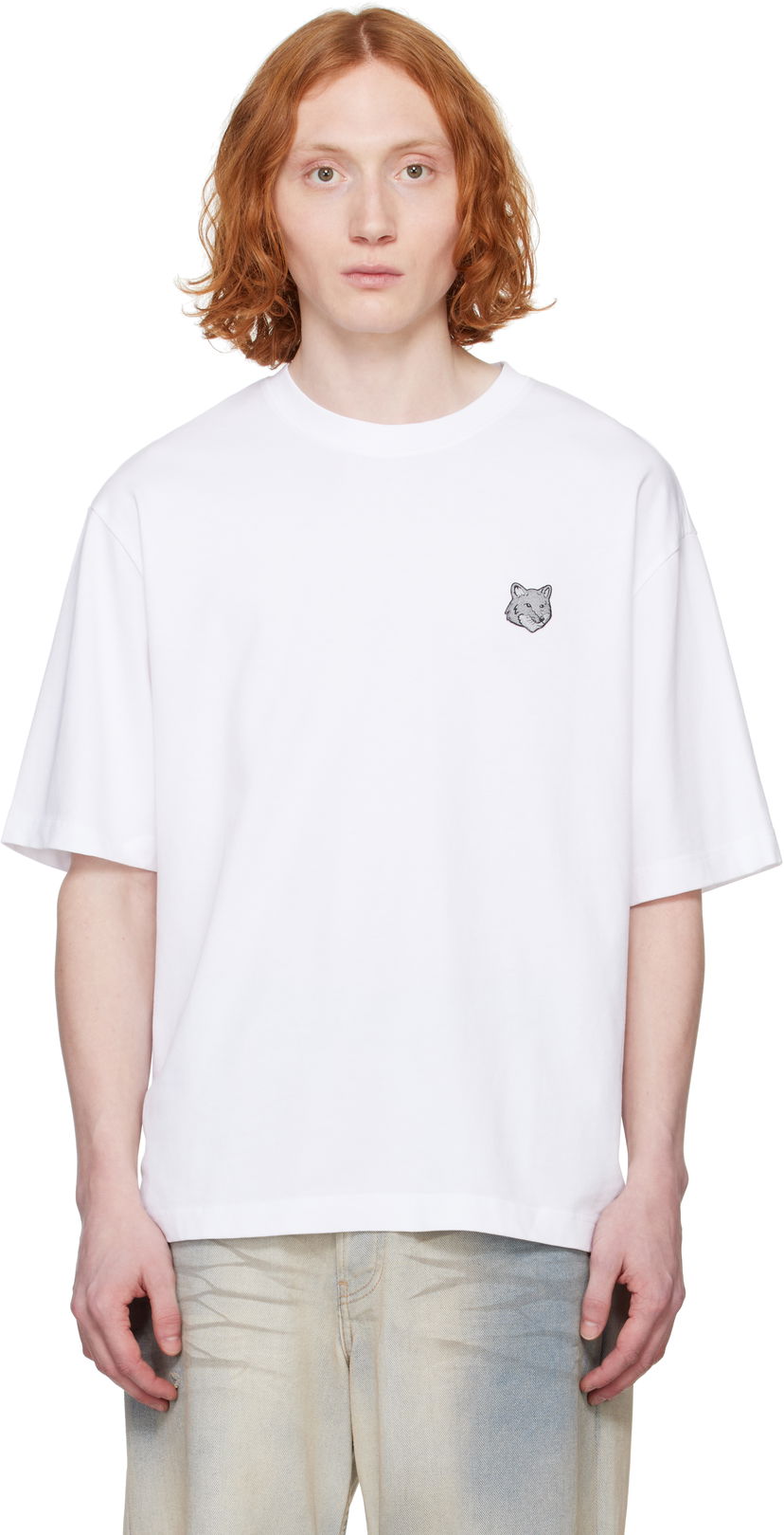 Majica kratkih rukava MAISON KITSUNÉ Maison Kitsuné Fox Head Patch Oversize T-Shirt Bijela | OM00128KJ0119