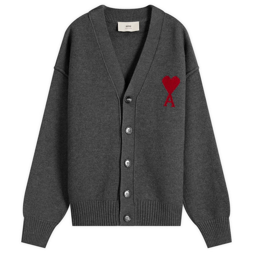 Džemper AMI Men's Felted Merino Wool Knit ADC Cardigan, Size Large Siva | H25UKC367-018-084H25