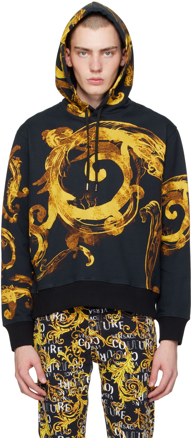 Dukserice Versace Jeans Couture Black Watercolor Couture Hoodie Crna | E76GAI3HW_EFS131