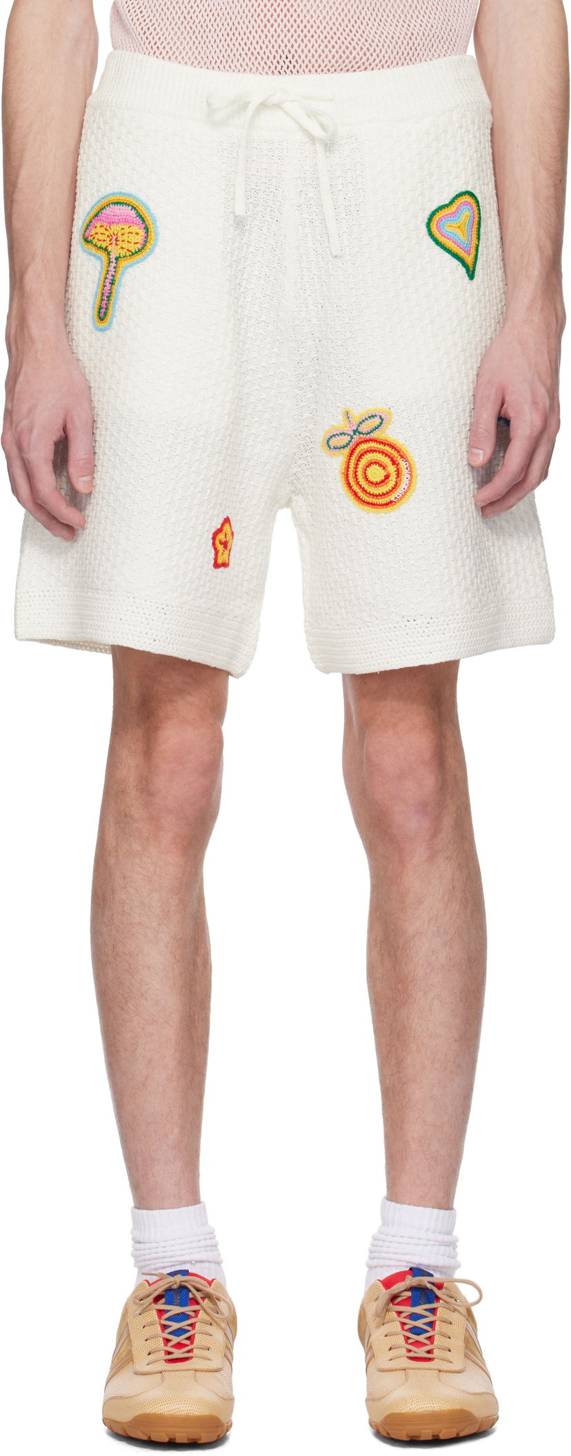 Kratke hlače Casablanca Casablanca Motif Crochet Shorts Bijela | MS25-KW-916-01