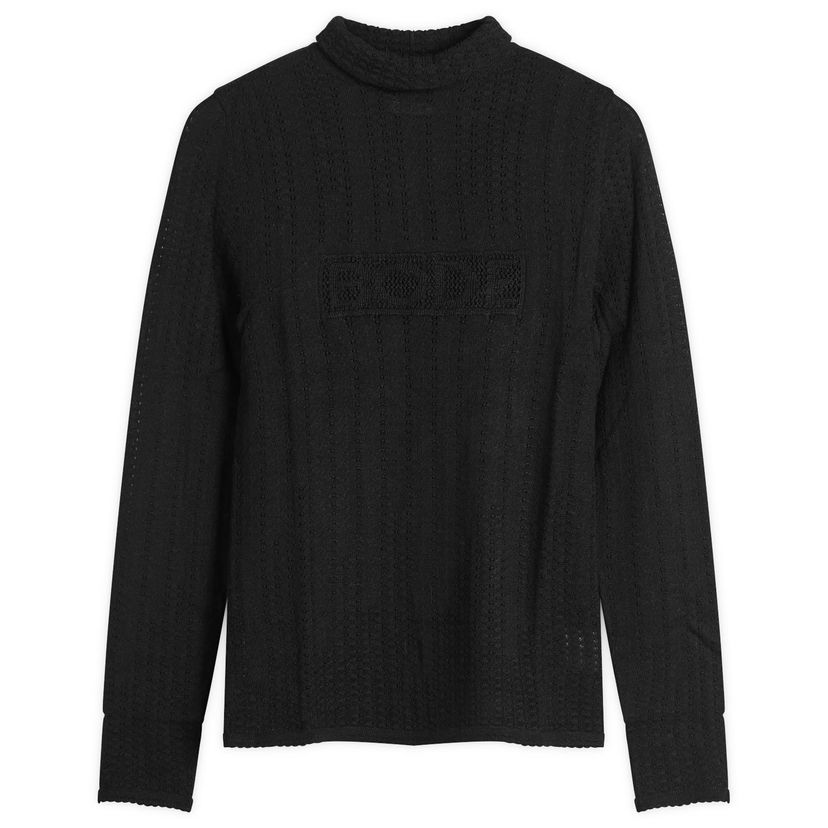 Džemper Bode Louise Patterned Knit Mock Neck Long Sleeve Top Crna | WRF25KT006-BLACK