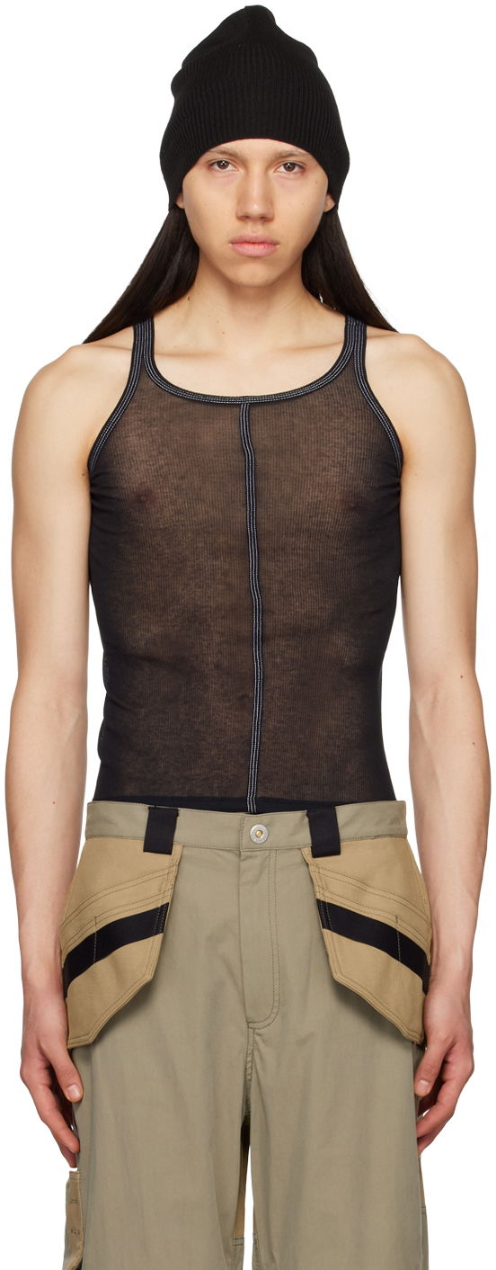 Majica bez rukava Dion Lee Black Semi-Sheer Tank Top Crna | C3131S23