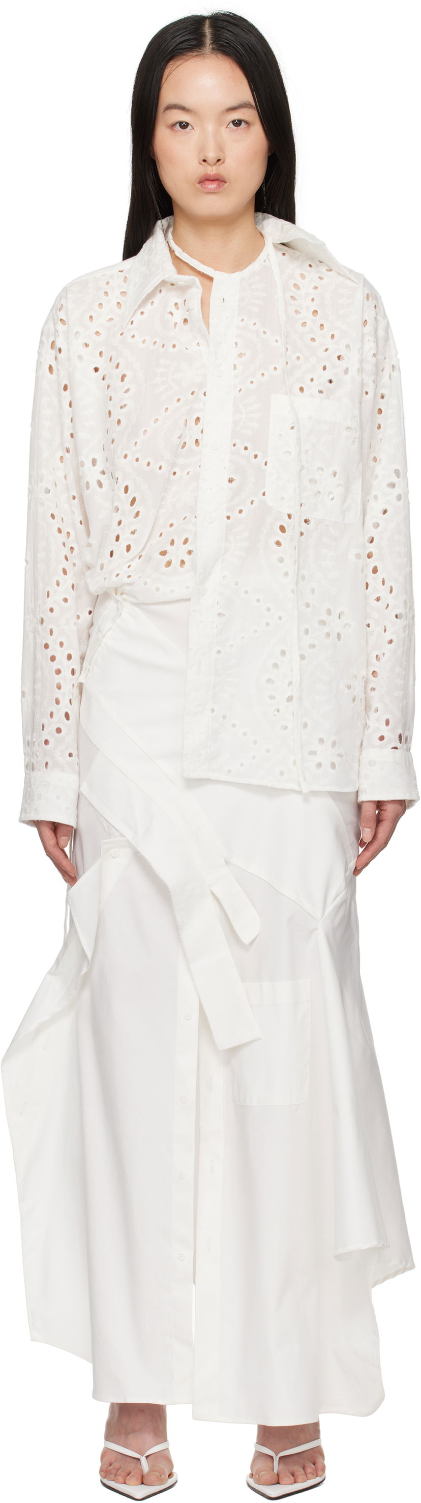 Haljina Ottolinger Ottolinger Deconstructed Shirting Midi Dress Bijela | 10650010601