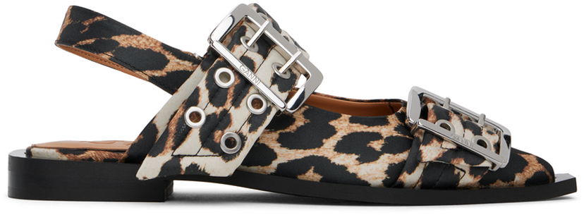 Odjeća GANNI GANNI Leopard Satin Buckle Ballerina Flats Višebojno | S2947
