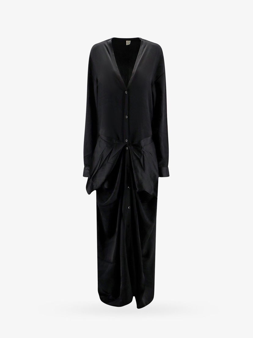 Haljina TOTEME Draped Long Sleeve Maxi Shirt Dress by Crna | 242WRD1730FB0160001
