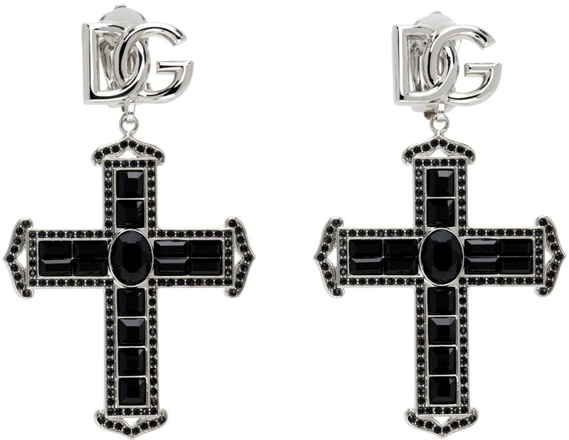 Naušnice Dolce & Gabbana Silver & Black Cross Earrings Crna | WEP4C7 W1111