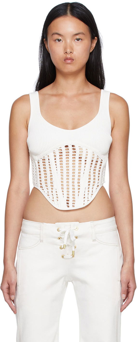 Majica bez rukava Dion Lee Recycled Viscose Tank Top with Lace Up Bijela | A7568S22