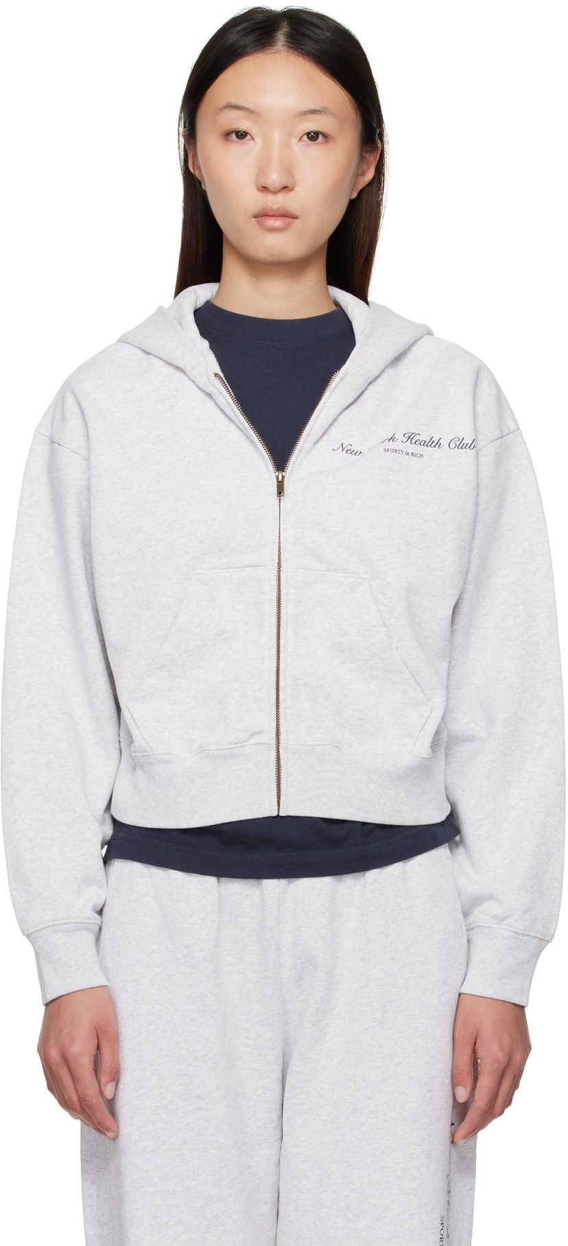 Dukserice Sporty & Rich Sporty & Rich 'NY Health Club' Cropped Zip Hoodie Siva | ST068602043GY03