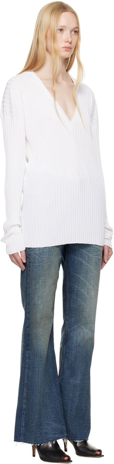 Džemper Maison Margiela MM6 Maison Margiela Slouchy Ribbed V-Neck Sweater Bijela | S62DA0050 M13125, 1