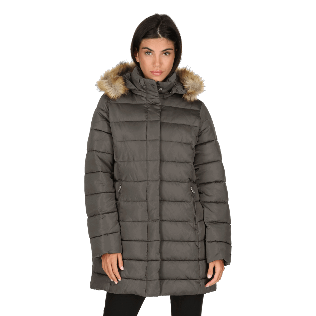 Pernata jakna Champion Hooded Polyfilled Puffer Jacket with Faux Fur Trim Siva | 112161-ES509, 0