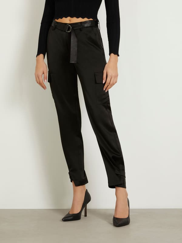 Tajice GUESS Satin Cargo Pant Crna | W4GB50WG7C0