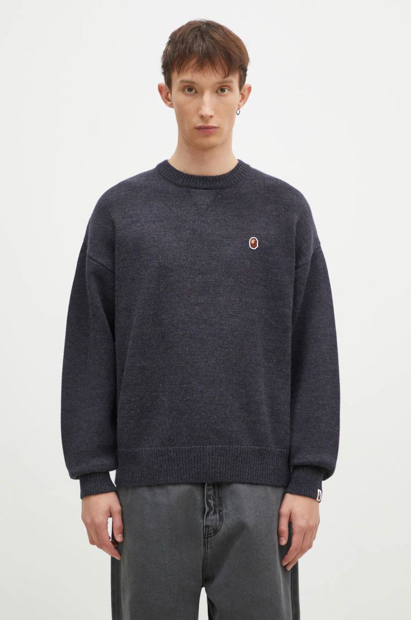 Džemper BAPE One Point Logo Knit Sweater Plava | 1K80120305