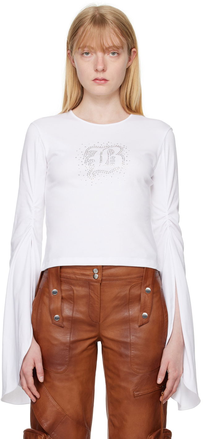 Majica kratkih rukava Blumarine White Crystal-Cut Long Sleeve T-Shirt Bijela | P444T034A
