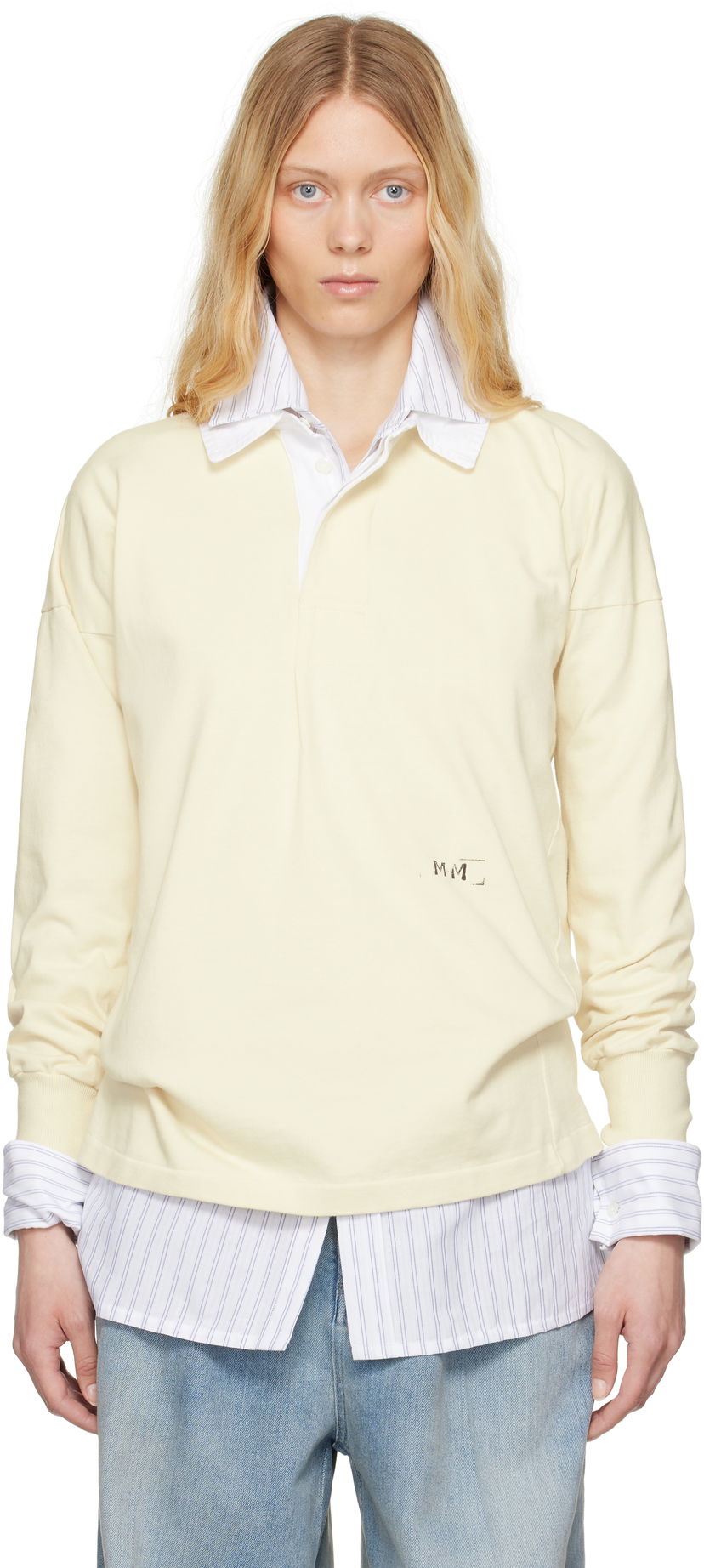 Polo majica Maison Margiela Maison Margiela Printed Logo Long Sleeve Polo Žuta | S51GL0056 M20096