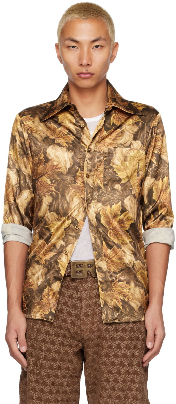 Košulja ERL ERL Printed Satin Shirt Smeđa | ERL05B004